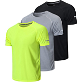 frueo Men’s 3 Pack Gym T-Shirt Dry Fit Workout Athletic Tee,520,Black Gray Yellow,M