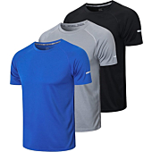 frueo 3 Pack Running Shirts for Men Active Sport Quick Dry Gym T-Shirts,520,Black Gray Blue,L