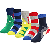 COTTON DAY Kids Boys Fun Novelty Bright Colorful Pattern Design Crew Dress Socks 10-12 Years (Size 12 shark Stripes)
