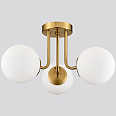 SHAWNKEY Modern Brass Gold 3-Light Ceiling Light with Globe White Glass Shade Semi Flush Mount Ceiling Light for Living Room Hallway Sputnik Chandelier Lighting Fixture