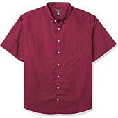 Van Heusen Men's Big & Tall Big Wrinkle Free Short Sleeve Button Down Check Shirt, Port Red Minicheck, Large Tall