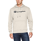Champion Men's Powerblend Fleece Pullover Hoodie, Script Logo, Oatmeal Heather-Y07718, Small
