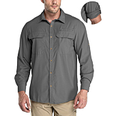 33,000ft Men's Long Sleeve Sun Protection Shirt UPF 50+ UV Quick Dry Cooling Fishing Shirts for Travel Safari Camping Hiking Grey