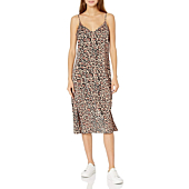 The Drop Women's Ana Silky V-Neck Midi Slip Dress, Leopard Print, M