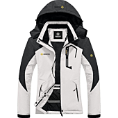 GEMYSE Women's Mountain Waterproof Ski Snow Jacket Winter Windproof Rain Jacket (White and Grey,Small)