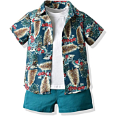 JunNeng Todder Baby Boy 3Pcs Hawaii Shorts Sets Clothes Sets,Infant Floral Leaf Summer Beach Outfits (Dark Blue, 18-24 Months)