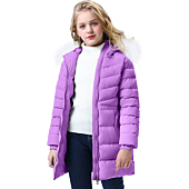 Szory Girl's Winter Warm Thicken Coats Windproof long Jackets with Removable Fur trim (Light Purple,10-12)