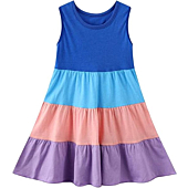 HILEELANG Little Girl Cotton Dress Summer Swing Tank Sleeveless Tiered Casual A-Line Twirly Playwear Sundress 4T