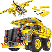 UNIQUE KIDS 2in1 STEM Toy Building Toy - Dump Truck or Airplane 2 in 1 Construction Engineering Kit (361pcs) Best Gift for Kids Age 6 7 8 9 10 11 12+ Years Old