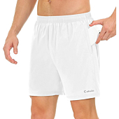 Cakulo Men's 5 Inch Running Tennis Shorts Quick Dry Athletic Workout Active Gym Training Soccer Shorts with Pockets Liner White M