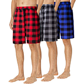 Alimens & Gentle Men's 3 Pack Flannel Plaid Pajama Shorts Loungwear Sleep Bottom, 3 Pack- Red&Grey&Blue, L