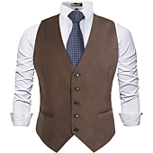 Alizeal Mens Classic Solid Color Business Suit Vest Regular Fit Tuxedo Waistcoat, Coffee-S