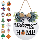 Seasonal Interchangeable Welcome Sign for Front Door Decor, Welcome to Our Home Sign with Interchangeable Holiday Pieces, Welcome Door Sign for Farmhouse Front Porch Decor and Housewarming Gift(White)
