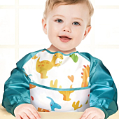 Long Sleeve Bibs for Babies Boys 6-12-18-24 Months Waterproof Toddler Shirt Bib with Sleeves Food Catcher for Feeding Eating Led Weaning Mess Proof Smock Bib Wearable Reusable Washable Quick Dry