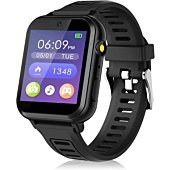 Smart Watch for Kids, Aluminum Case with Black Sport Band 16 Games, Pedometer Music Video Recorder Player Camera Flashlight Alarm Clock and More, Smartwatch for Age 3-12 Boys Girls Gifts