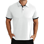 NITAGUT Mens Short Sleeve Polo Shirt Casual Fashion Slim Fit Polo Tee Basic Designed Cotton Shirt for Man,White,L