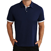 NITAGUT Mens Short Sleeves Polo Shirt Casual Slim Fit Polo Tshirt Classic Stylish Cotton Shirt for Man,Navy Blue,L