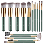 Premium Synthetic Foundation Blending Face Powder Blush Concealers Eye Shadows Make Up Brushes Kit (Green)