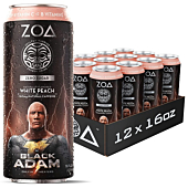 ZOA Zero Sugar Energy Drink - White Peach 16 Fl Oz - Healthy Energy Drinks with B Vitamins, Amino Acids, Camu Camu, Electrolytes & Natural Clean Caffeine - (Pack Of 12)