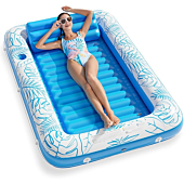 Inflatable Tanning Pool Lounger Float - Jasonwell 4 in 1 Sun Tan Tub Sunbathing Pool Lounge Raft Floatie Toys Water Filled Tanning Bed Mat Pad for Adult Blow Up Kiddie Pool Kids Ball Pit Pool (L)