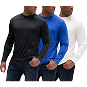 DEVOPS Men's 3 Pack UPF 50+ Sun Protection Long Sleeve Dri Fit Fishing Hiking Running Workout T-Shirts (Small, Black/D.Royal/White)