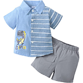 KIMI BEAR Toddler Boy Clothes Baby Boy Outfits Summer Dinosaur Suits Button Down Shirt Short Sets 2 Pieces Boys Clothing 18-24 Months Light Blue