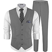 MAGE MALE Men's Linen 2 Piece Suit Slim Fit Wedding Groomsmen Summer Vest Pants Set with Pocket Square Grey