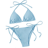 SheIn Women's Swimsuit Halter Triangle Bra with Tie Side Panty Bikini Set Beach Wear