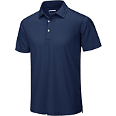 TACVASEN Men's Active Polo Shirts 3 Buttons Short Sleeve Outdoor Performance Top Tees Navy 2XL