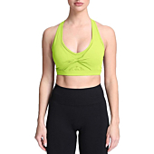 Aoxjox Twist Sports Bras for Women Workout Fitness Training Elegance V Neck Racerback Yoga Crop Tank Top (Bright Yellow, Medium)