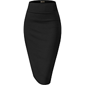Womens Premium Nylon Ponte Stretch Office Pencil Skirt Made Below Knee KSK45002 1073T Yellow M