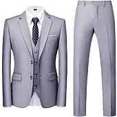 CDP Men's Suit Wedding Tuxedos Men Suits Outfits Regular Fit for Men 3 Piece Mens Suit Prom Business Suits Light Gray XXL