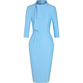 MUXXN 1960s Vintage Style Sheath Dresses Lady Mock Neckline Cocktail Gowns Dress (Airy Blue S)