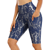CHRLEISURE Biker Shorts with Pockets for Women High Waist, Tummy Control Workout Spandex Shorts (12“ TJ Dblue, M)