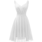 Dressever Summer Cocktail Dress V-Neck Adjustable Spaghetti Strap Chiffon Sundress with Pockets White S