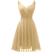 Dressever Summer Cocktail Dress V-Neck Adjustable Spaghetti Strap Chiffon Sundress with Pockets Champagne S