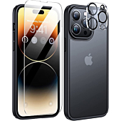 iPhone 14 Pro Max Case, Full Body Shockproof with 2 Pack Tempered Screen Protector + 2 Pack Camera Protector Slim Protective Case for iPhone 14 Pro Max Case 6.7'' - Black
