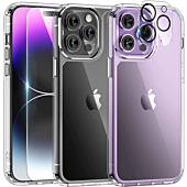 TAURI [5 in 1] 1X Clear Case [Not-Yellowing] with 2X Tempered Glass Screen Protector + 2X Camera Lens Protector, [Military-Grade Drop Protection] Slim Phone Case 6.7 Inch - for iPhone 14 Pro Max Case 