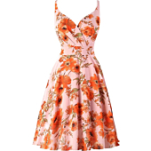 Dressever Summer Cocktail Dress V-Neck Adjustable Spaghetti Strap Chiffon Sundress with Pockets Orange Flower S