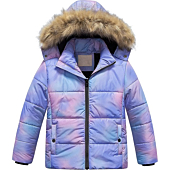 Chrisuno Girl's Heavyweight Winter Jacket Coat Waterproof Snow Ski Jacket Insulated Outwear Fur Hooded Parka Ombre 6-7