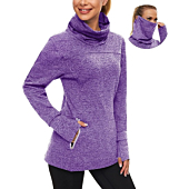 Soneven Women's Long Sleeve Running Shirts Thermal Fleece Running Shirt Sweatshirts Athletic Thumb holes Shirts with Neck Gaiter Purple XX-Large