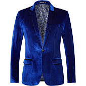 WZIKAI Mens Velvet Blazer One Button Slim Fit Solid Fashion Suit Jacket Sport Coat for Wedding Prom Dinner Party Blue XXXL