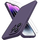 Miracase Designed for iPhone 14 Pro Max Case, with 2 Pack Screen Protectors,[Upgraded Enhanced Camera Protection],Shockproof Liquid Silicone Case with Microfiber Lining,6.7 inch(Dark Purple)