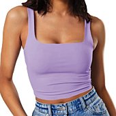 Artfish Women's Sleeveless Strappy Seamless Crop Tank Tops Square Neck Workout Fitness Basic Cropped Camis Violet, XS