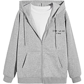SOLY HUX Men's Zip Up Letter Print Long Sleeve Hoodies Casual Sweatshirt Jacket with Pocket Grey M