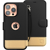 LUPA LEGACY iPhone 14 Pro Max Wallet Case for Women and Men, Case with Card Holder [Slim & Protective] for Apple 14 Pro Max (6.7”), Leather i-Phone Cover, Cute Phone Case, Black and Gold, Golden Dusk