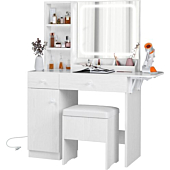 IRONCK White Vanity Desk with LED Mirror & Drawers