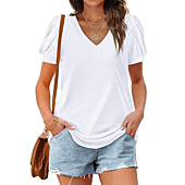 White Tops for Women Summer V Neck Tshirts Loose Yoga M