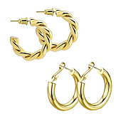 wowshow Gold Hoop Earrings Twisted Rope Round Chunky Hoop Earrings