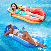 Inflatable Pool Floats Adult Size, 2 Pack Swimming Pool Lounger with Headrest, Pool Float with Mesh, Multi-Purpose Pool Lounge Floats for Outdoor, Summer Water Pool Party